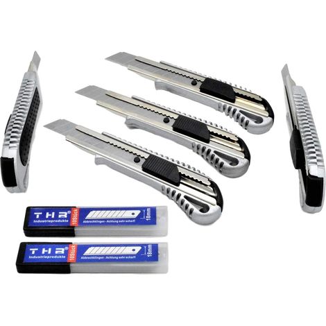 Lot de 5 cutters THR professionnels multi-fonction en aluminium moulé sous pression pour lames sécables 18 mm + 20 lames (1/5)