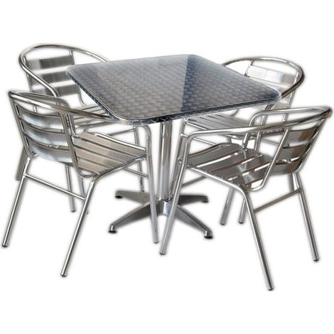 Set tavolo bar quadrato con 4 sedie in alluminio