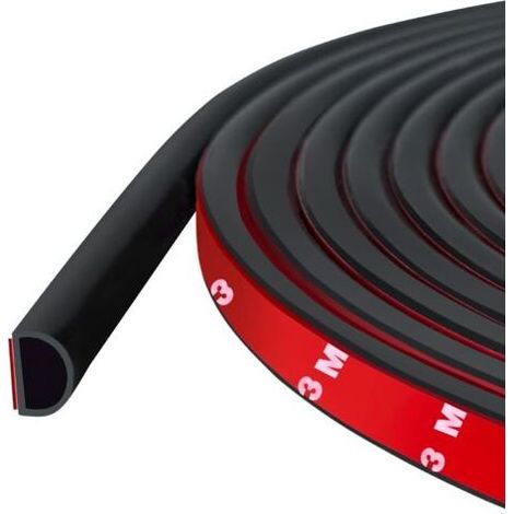 D-förmige Silikon-Türdichtung, selbstklebend, für Tür-/Fensterrahmen, Schwarz (9 mm breit x 6 mm hoch), 6 m Länge (1/5)