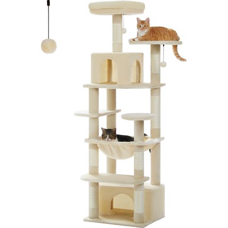 Pawz Road – Arbre à chat géant 164 cm – Poteaux griffoirs en sisal naturel – Hamac spacieux 47x39 cm – Maison confort 24x25x48 cm