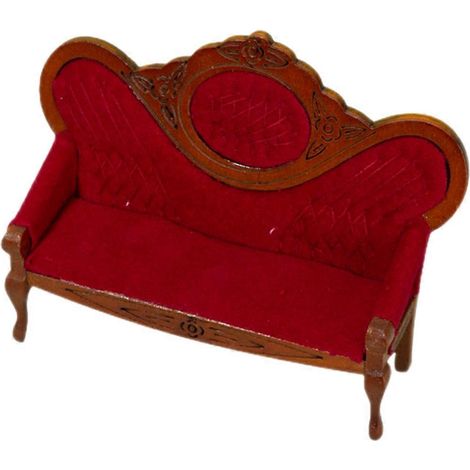 Meubles miniatures, maquette de maison, canapé vintage en bois à l'échelle 1:12-14x10.2cm (1/3)