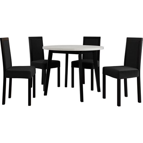 Salle à manger complète Victorville 256, Blanc + Noir, 75x0x0cm, Diamètre: 100, Nombre de chaises: 4, Style: Contemporary (1/5)