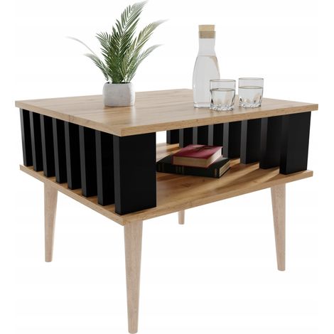 Table basse Lamella pour le salon avec une étagère, chêne wotan (1/5)