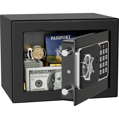Coffre-fort numérique 6,8 L, coffre-fort électronique mural pour maison ou bureau, mini coffre sécurisé avec 2 clés, dimensions 23 x 17 x 17 cm, couleur noire (1/5)