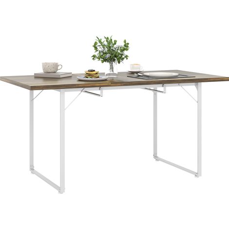 Mesa de comedor extensible de 120 a 160 cm, diseño rústico con tablero de madera vintage y patas metálicas marrones en forma de U (1/5)