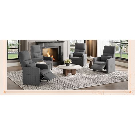 Fauteuil relax électrique inclinable avec massage et chauffage – Dossier et assise rembourrés – Repose-pieds réglable – Confort idéal pour salon, chambre ou bureau – Tissu gris, version européenne JJ1