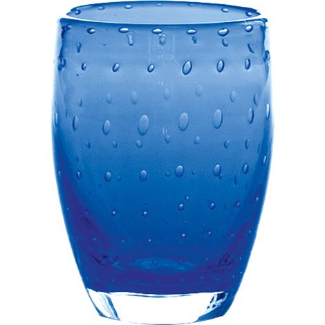 Bolicante Set di 6 Bicchieri Tumbler in Vetro Soffiato a Bocca Colore Blu Effetto Bollicante Tradizione Muranese per Servizio Tavola Elegante