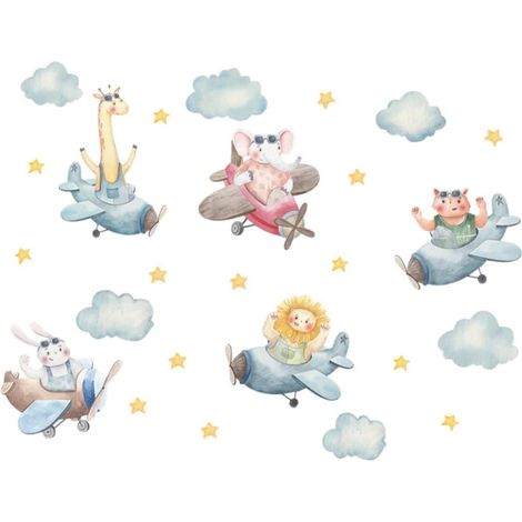 Sticker Mural Pour Chambre Garçon Fille Sticker Pour Chambre De Garçon Fille Décoration De Autocollant De Fond Avec Motifs Animaux De Dessin Animé (1/5)