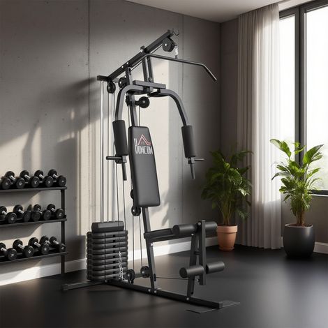 Fitness-Krafttrainingsstation mit 9 Gewichtsblöcken à 5 kg, insgesamt 45 kg, komplettes Workout – 200 x 135 x 103 cm