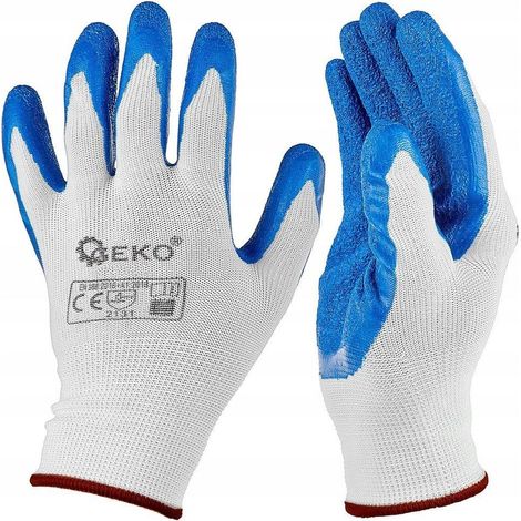 Gants de protection en polyester taille 9 /latex blanc et bleu/ (12/240) (1/3)