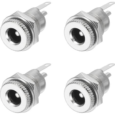 4pcs DC5525 Jack Alimentation, 12V 1A 5.5x2.5mm 2 Broches Connecteur Femelle Panneau Montage Alimentation DC avec Ecrou Métallique Rondelle pour Appareils, Argent 12.5x12.5x26.5mm (1/5)