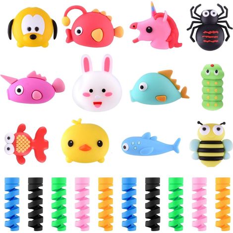 ZOLGINAH 22 Pcs protege cable, la protection des animaux cute nasons plastique des câbles et des presse-étoupe en forme de ressort élastique, téléphone câbleUSB accessoires protection (1/5)