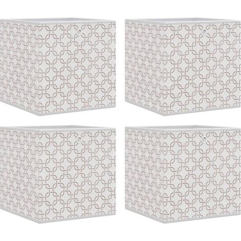 Ensemble de quatre boîtes de rangement pliables, en tissu non tissé blanc cassé. (1/5)