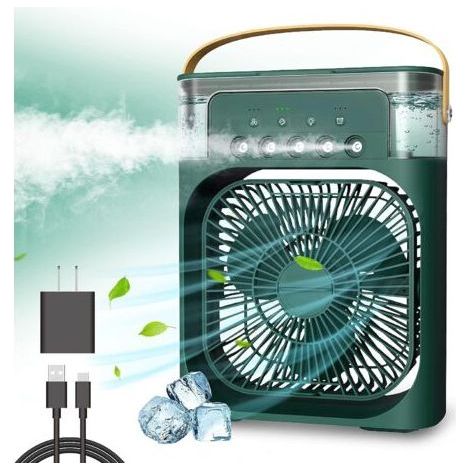 Rafraîchisseur d'air individuel, ventilateur portable, mini-refraîchisseur par évaporation avec éclairage LED 7 couleurs, minuterie (1, 2 ou 3 heures) et 3 vitesses de ventilation.