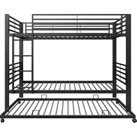 Letto a castello in metallo 90x200 con letto estraibile, nero, certificato EN 747 (1/5)