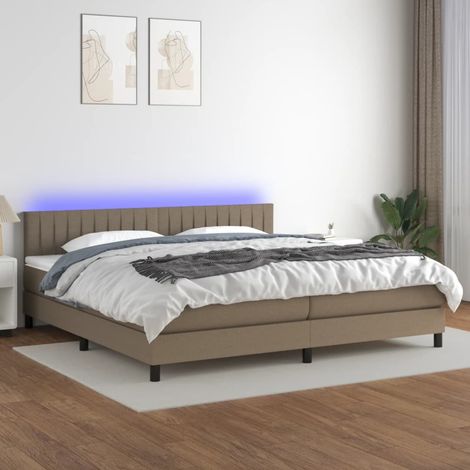 Sommier tapissier et matelas et LED  Lit adulte Contemporain Taupe 200x200 cm Tissu 49671 (1/5)