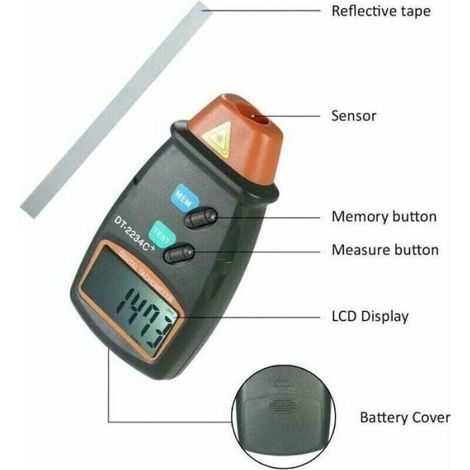 Tachymètre Numérique Sans Contact - Plage 2 5 À 99 999 Tr Min - Résolution 0 1 Tr Min - Distance De Mesure Jusqu À 500 Mm - 1 Pièce (1/5)