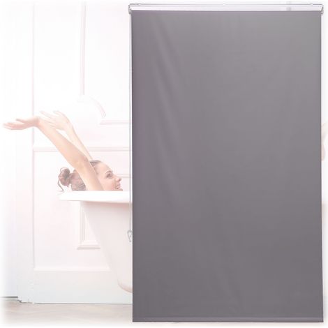 Relaxdays Bathroom Roller Blind, for Shower & Bathtub, Water Repellent, Quick Drying, Ceiling & Window, 100x240cm, Grey
