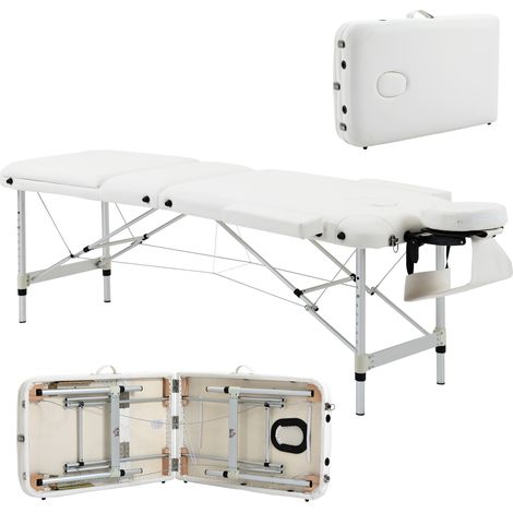 Lettino Massaggi Portatile Pieghevole e Professionale in Alluminio bianco 215x81x61-84cm