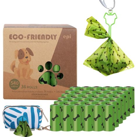 Bolsas para excrementos de perro, material biodegradable, diseño a prueba de fugas, 36 rollos de 540 (1/2)