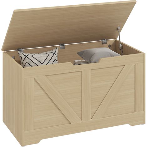 Coffre de rangement - HOMCOM - couvercle rabattable et charnières de sécurité - panneaux de particules - 80x40x45cm - bois naturel