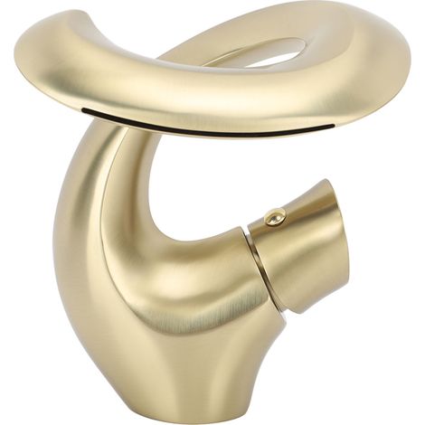 Robinet de lavabo cascade réglable mitigeur eau chaude/eau froide en laiton brossé, design épuré, pour lavabo sous plan, finition or brossé (1/5)