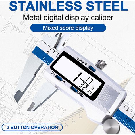 Calibro digitale elettronico, strumento di misura scorrevole in acciaio inox, micrometro con ampio display LCD, 3 unità di misura selezionabili. (1/5)