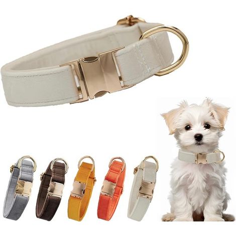 Collare per cani in velluto, regolabile, bianco, taglia M (1/5)