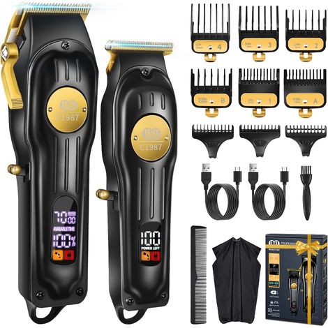 Men's Hair Clipper and T-blades Trimmer Set, Cordless Trimmer Professional Hair Clipper, USB Rechargeable Adjustable Beard and Hair Clipper for Men DIY Home HairdresserClassic Black Men's Hair Clippe (1/5)