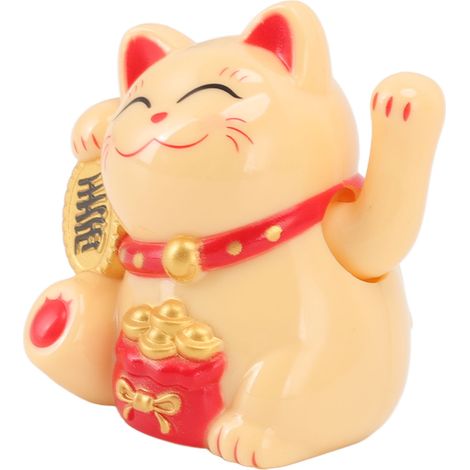Chat porte-bonheur chinois, décoration à bras agité, lampe solaire à induction, figurine pour la maison ou la voiture, assis de côté, jaune (1/5)