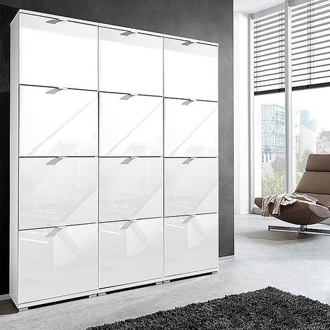 XL Schuhschrank DETROIT-01 für 48 Paar Schuhe, Hochglanz weiß, B x H x T ca. 159 x 174 x 30cm (1/5)