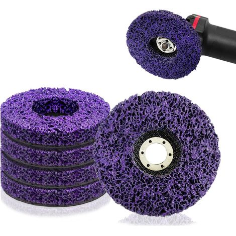 Paquete de 5 discos de limpieza para amoladoras CSD de 125 x 22 mm, disco de limpieza abrasivo morado para amoladora angular de pintura, tratamiento de superficies para eliminar óxido, disco de nailon (1/5)