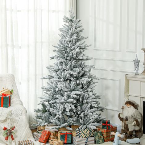 Árbol de Navidad de 180 cm, cubierto de nieve, ignífugo, base metálica, ramas maleables, verde. (1/5)