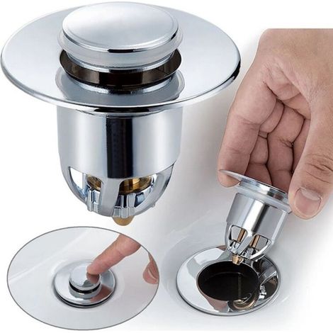 Bouchon Écoulement Pop-up - Filtre À Tamis Pour Lavabo - Diamètre Compatible 34 à 40 mm - ABS + Cuivre - Or Argent - 1 Pièce (1/5)