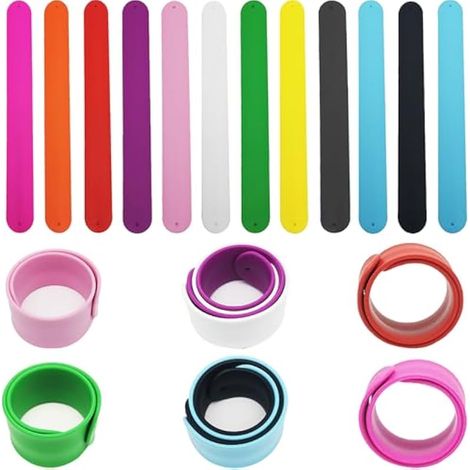 Slap Bracelet Enfant, 12 pcs DIY Slap Bracelet Silicone Bracelet pour Événements familiaux, fêtes, festivals (12 couleurs1pcs) (1/3)