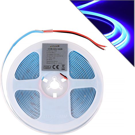 STRISCIA LED COB 5M TAGLIABILE LUCE BLU A 24V - ELEVATA LUMINOSITA' 1020 LM/m CON ANGOLO DI ILLUMINAZIONE A 180° (1/5)