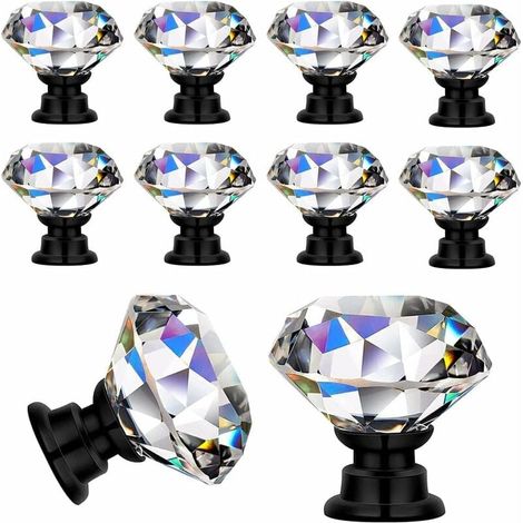 10 Pièces Poignées Boutons de porte Transparent Diamant Cristal Verre Portes Meuble Tiroir Placard Décoration Avec Vis,30mm ( Noir) (1/5)
