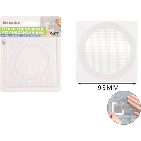 TRADE SHOP - Set 2 Toppe Adesive A Rete Bianca Per Riparazione Fori Strappi Zanzariere Da 95mm 622150 -