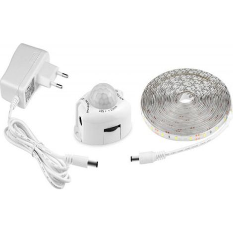 Ruban Led Avec Détecteur De Mouvements, Bande Led Flexible Autocollante,Étanche IP65 Avec Alimentation 12V (5M, blanc) (1/5)