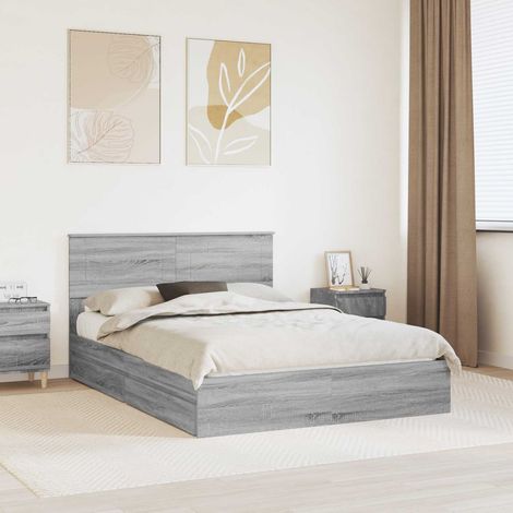 Cama con almacenamiento con cabecera Gris 160 x 200 cm