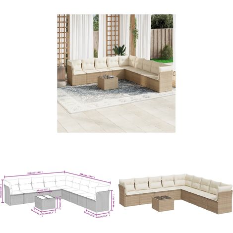 10-tlg. Garten-Sofagarnitur mit Kissen Beige Poly Rattan - Gartenmöbel Set - PE-Rattan Möbel - Outdoor Sofa - Lounge Set - Esstisch - Home & Living (1/3)