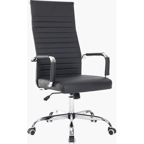 Sedia da Ufficio in Simil Pelle Nera Poltrona Scrivania Girevole Base Cromata