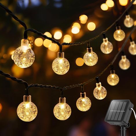 Guirlande lumineuse solaire d'extérieur – 100 LED effet boule de cristal, étanchéité IP65, 8 modes d'éclairage – Idéale pour terrasses, jardins et camping (forme sphérique, 12 m, 100 LED) (1/5)