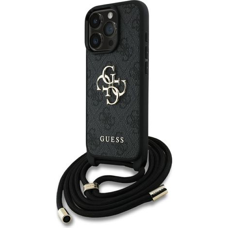 Funda Guess 4G con logotipo grande y correa para cordón, tipo bandolera, para iPhone 16 Pro, color negro. (1/5)