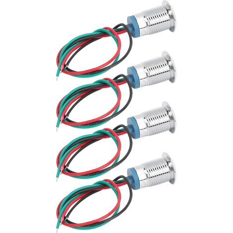 4 Kits LED Rondes Étanches en Métal, 12mm, 12-24V, Double Couleur Rouge/Vert, Cathode Commune, Faciles à Installer
