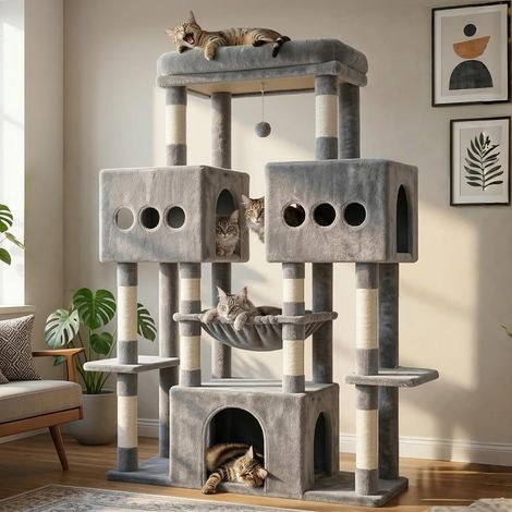 Arbre à Chat Multi-étages pour Maine Coon, 3 niches, MPJ083W (1/5)