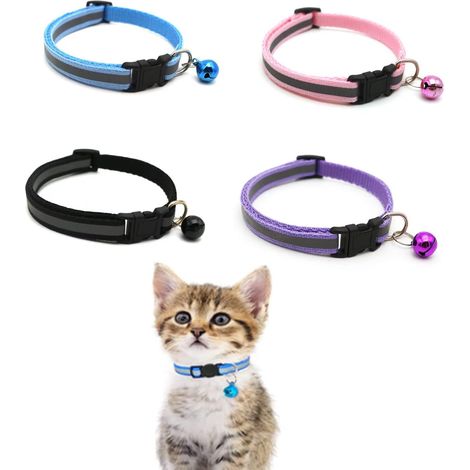 Colliers Chat Réfléchissant,4 pièces Collier Chat Anti Étranglement Réglable Collier pour Chat Chatons Chiots Réglable Réfléchissant avec Clochette et Boucle de Sécurité pour Chat Chaton Chiot (1/5)