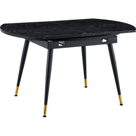 Table de salle à manger extensible ronde en ovale, plateau MDF noir, pieds métal dorés, gain de place pour cuisine et salon, jusqu’à 6 à 8 personnes, CHICFURN (1/5)