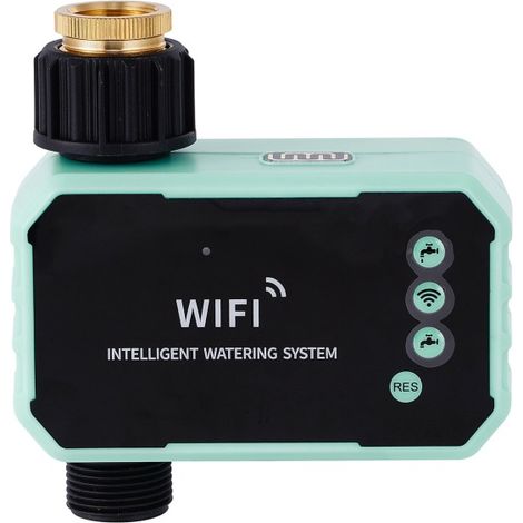 Controlador inteligente de riego solar WiFi con rosca imperial BSP de 3/4", temporizador de riego automático con sensor de lluvia, grifo solar impermeable IPX5 para césped y jardín.