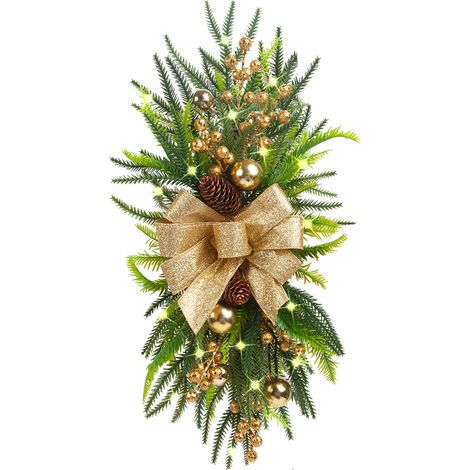 Décoration de Noël pour escalier avec guirlande lumineuse artificielle dorée, idéale pour porte, escalier, mur ou fenêtre. (1/3)